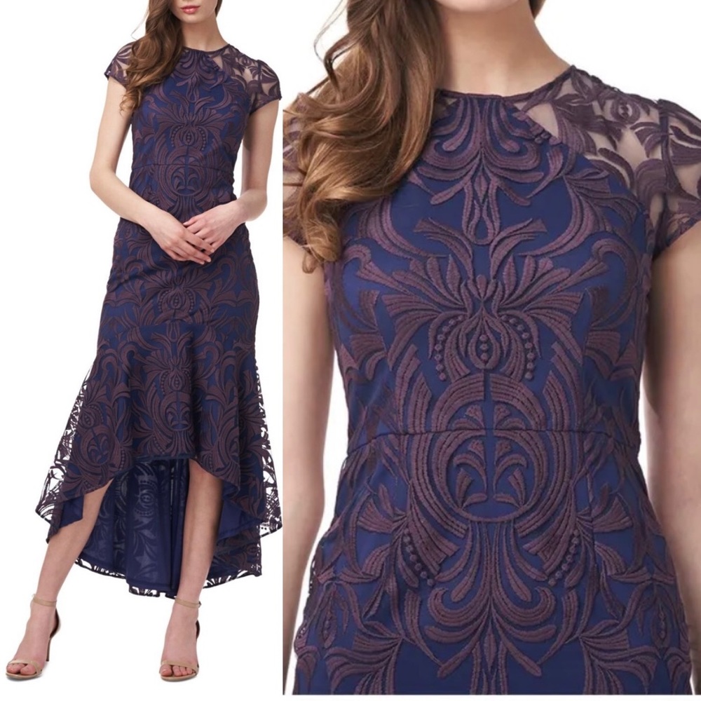 New Js Collection Navy Mesh Lined Cap Sleeve Even… - image 1